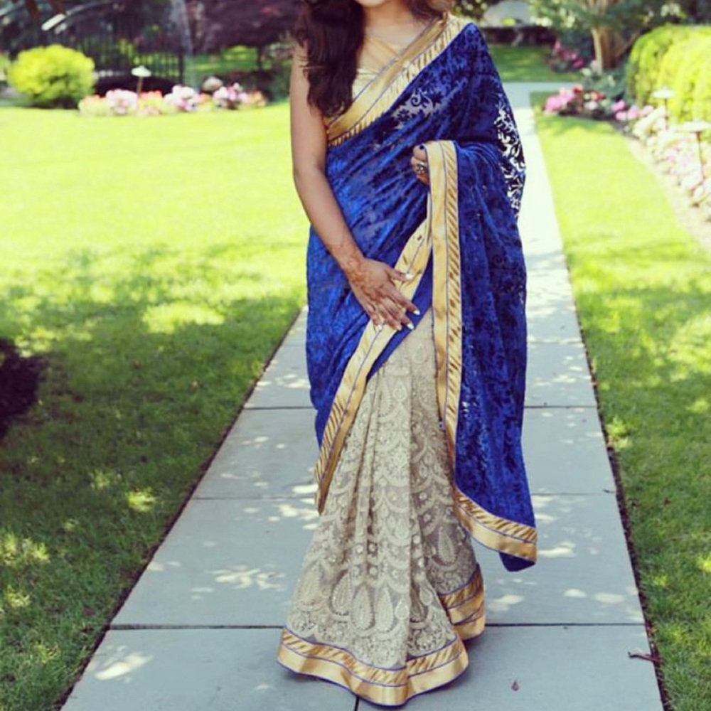 Blue and gold saree